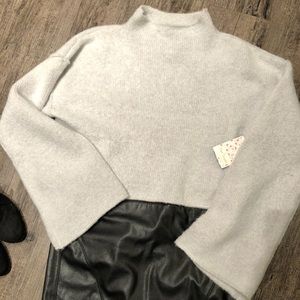 Free People Cropped Grey Sweater Bell Sleeves